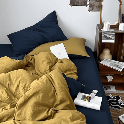 Blue & Mustard Yellow Cotton Bedding Set