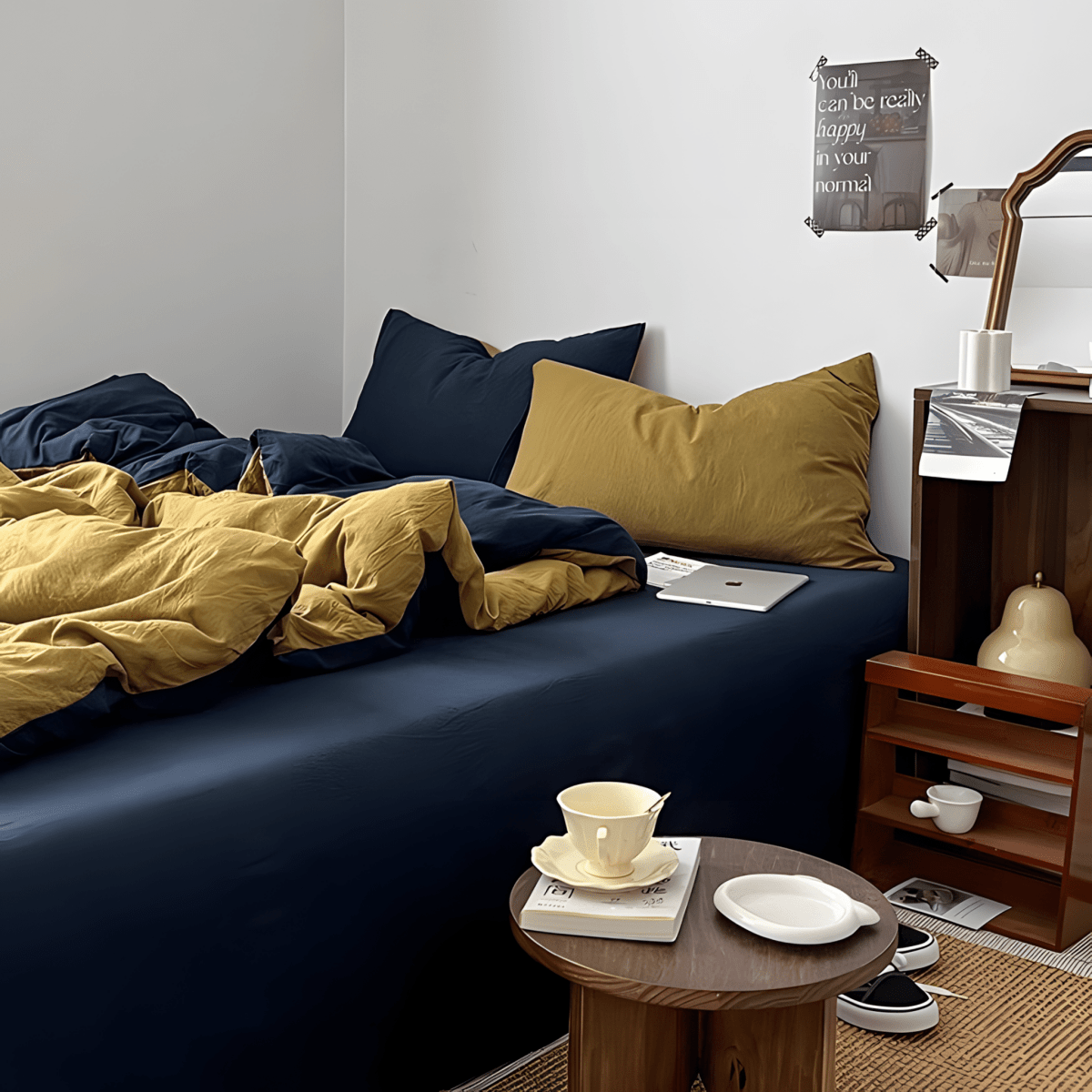 Two-Tone Cotton Bedding Set | Blue Base with Contrast Options - WhisperLinens