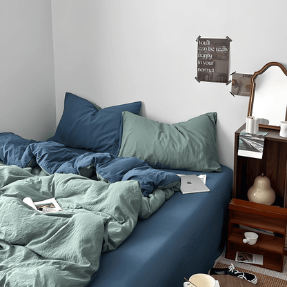 Two-Tone Cotton Bedding Set | Blue Base with Contrast Options - WhisperLinens
