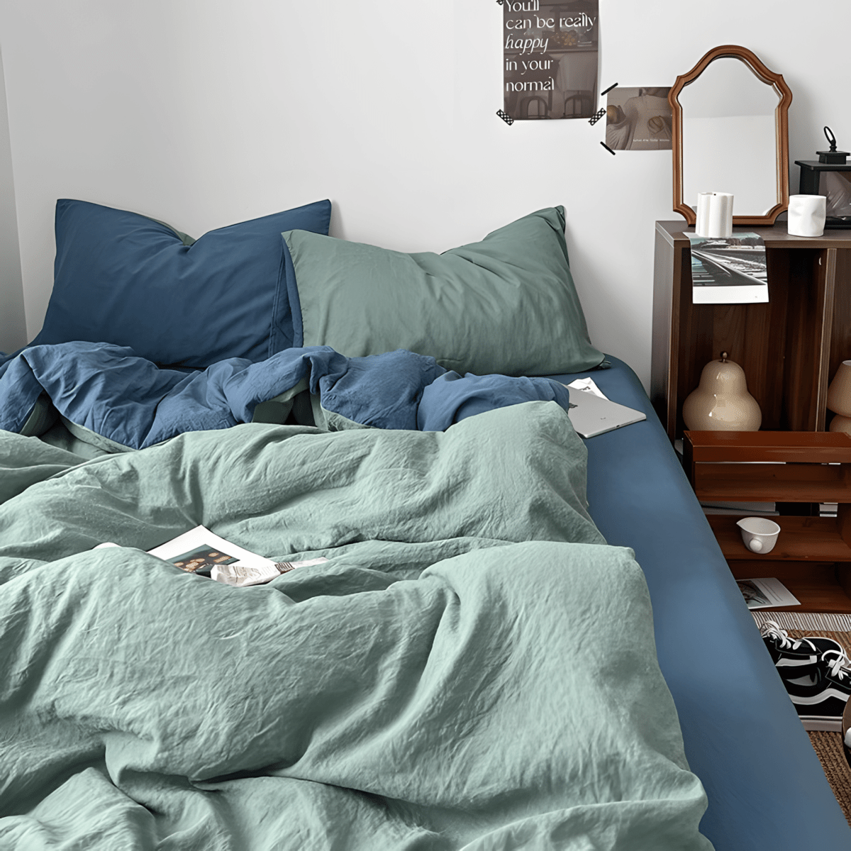 Two-Tone Cotton Bedding Set | Blue Base with Contrast Options - WhisperLinens