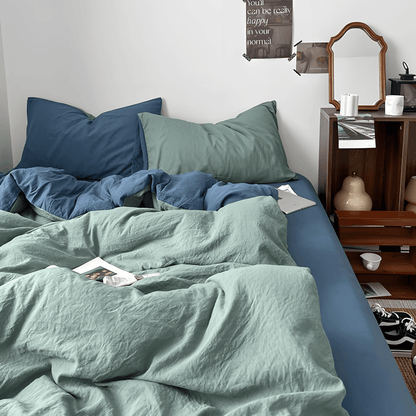 Two-Tone Cotton Bedding Set | Blue Base with Contrast Options - WhisperLinens