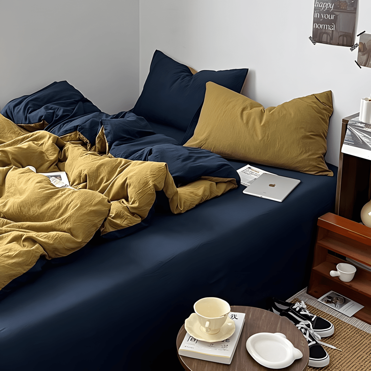 Two-Tone Cotton Bedding Set | Blue Base with Contrast Options - WhisperLinens
