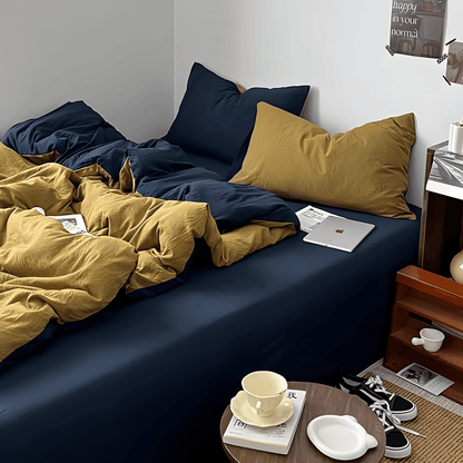 Two-Tone Cotton Bedding Set | Blue Base with Contrast Options - WhisperLinens