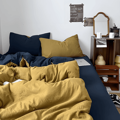 Blue & Mustard Yellow Cotton Bedding Set