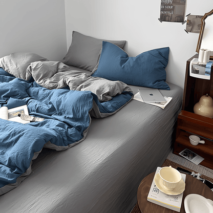 Two-Tone Cotton Bedding Set | Blue Base with Contrast Options - WhisperLinens