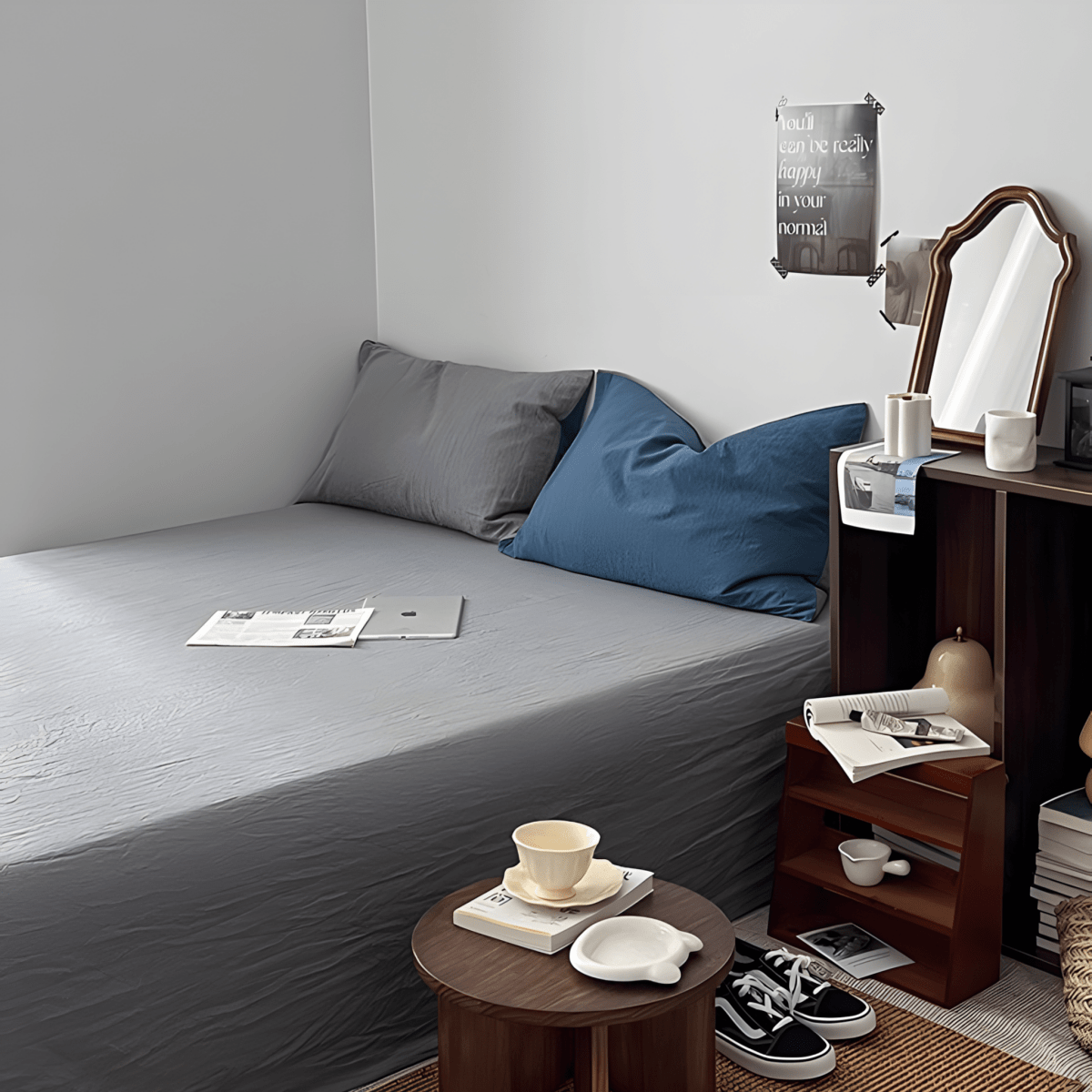 Blue & Gray Cotton Bedding Set