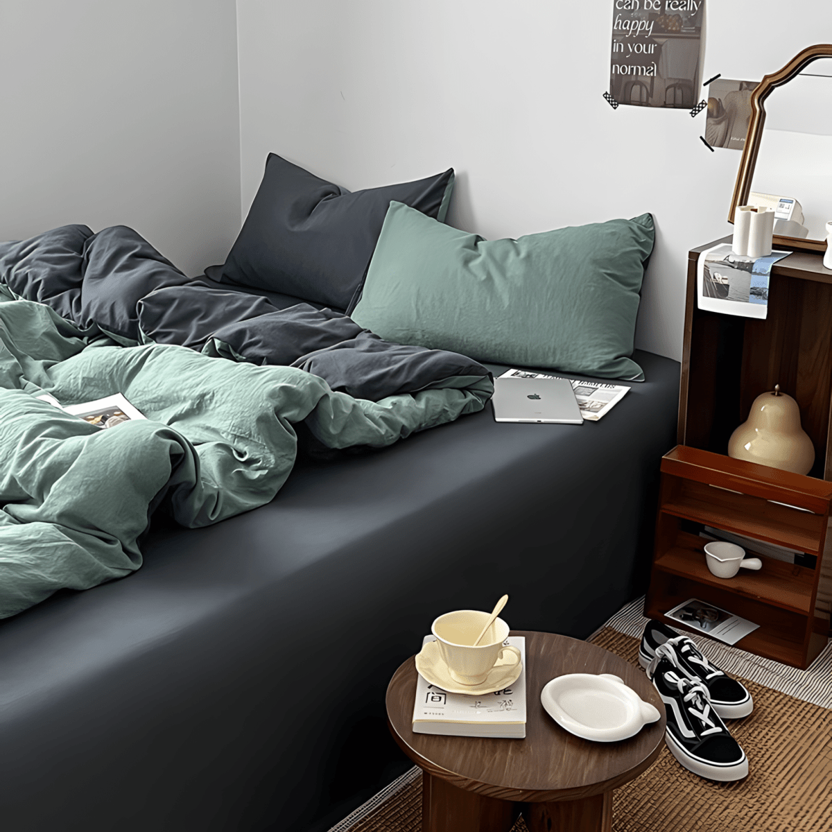 Blue & Soot Gray Cotton Bedding Set