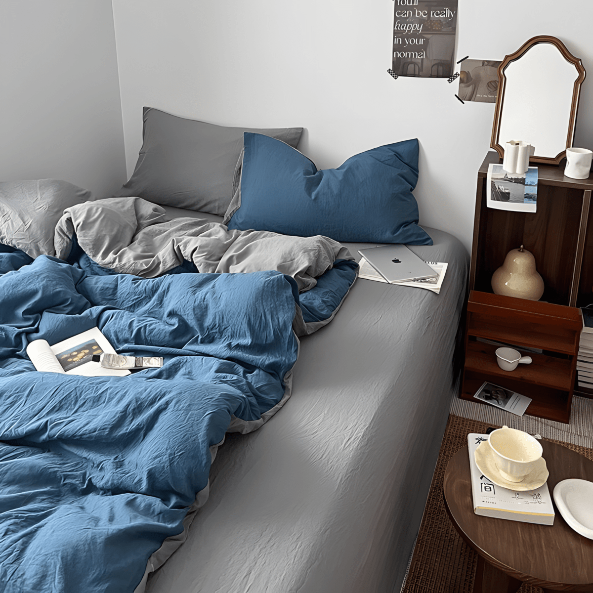 Two-Tone Cotton Bedding Set | Blue Base with Contrast Options - WhisperLinens