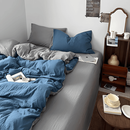 Two-Tone Cotton Bedding Set | Blue Base with Contrast Options - WhisperLinens