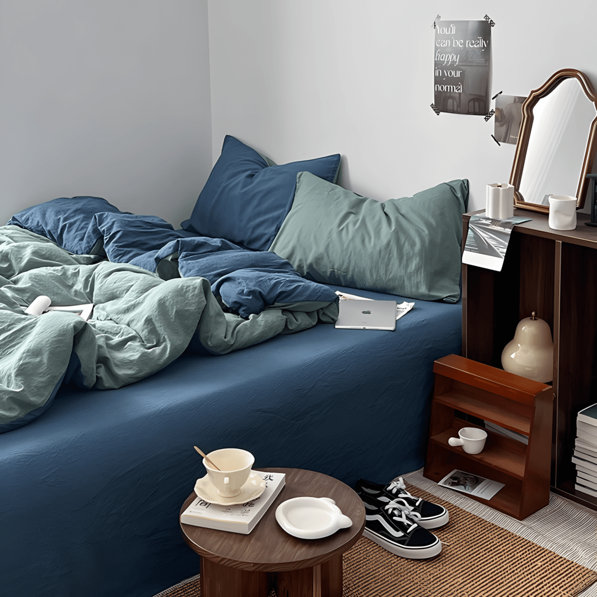 Blue & Fresh Green Cotton Bedding Set