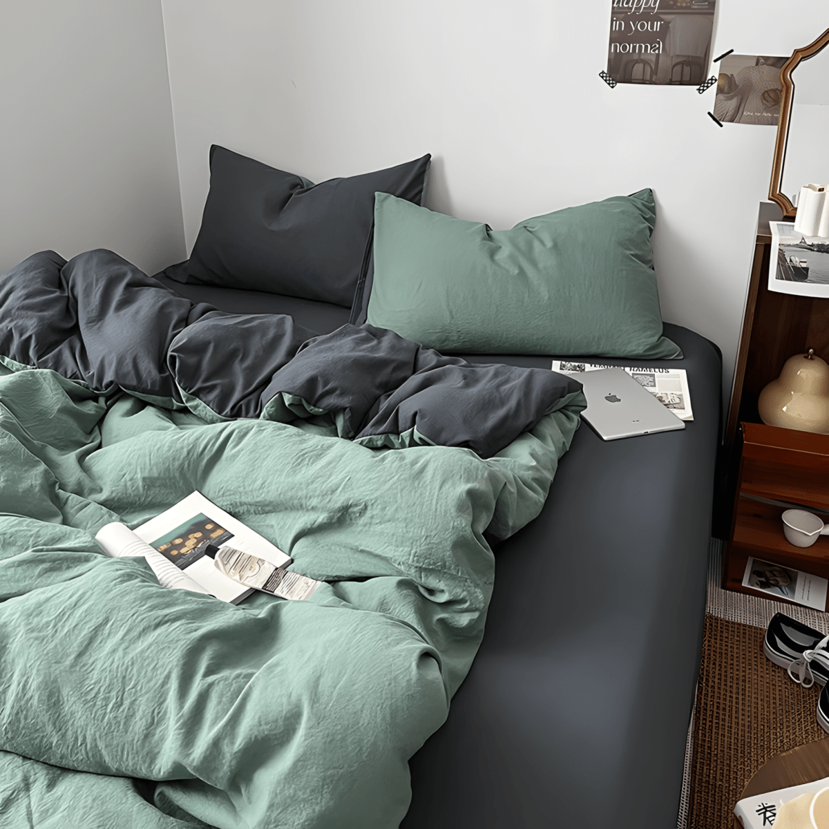 Two-Tone Cotton Bedding Set | Blue Base with Contrast Options - WhisperLinens
