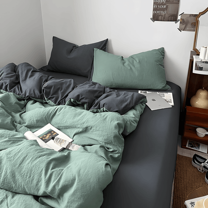 Two-Tone Cotton Bedding Set | Blue Base with Contrast Options - WhisperLinens