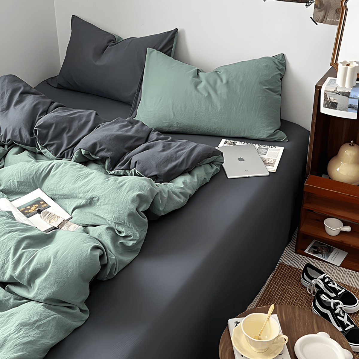 Two-Tone Cotton Bedding Set | Blue Base with Contrast Options - WhisperLinens