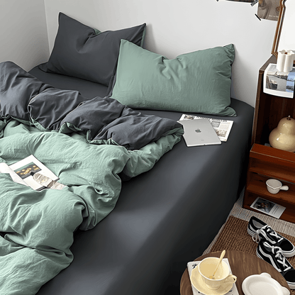 Two-Tone Cotton Bedding Set | Blue Base with Contrast Options - WhisperLinens