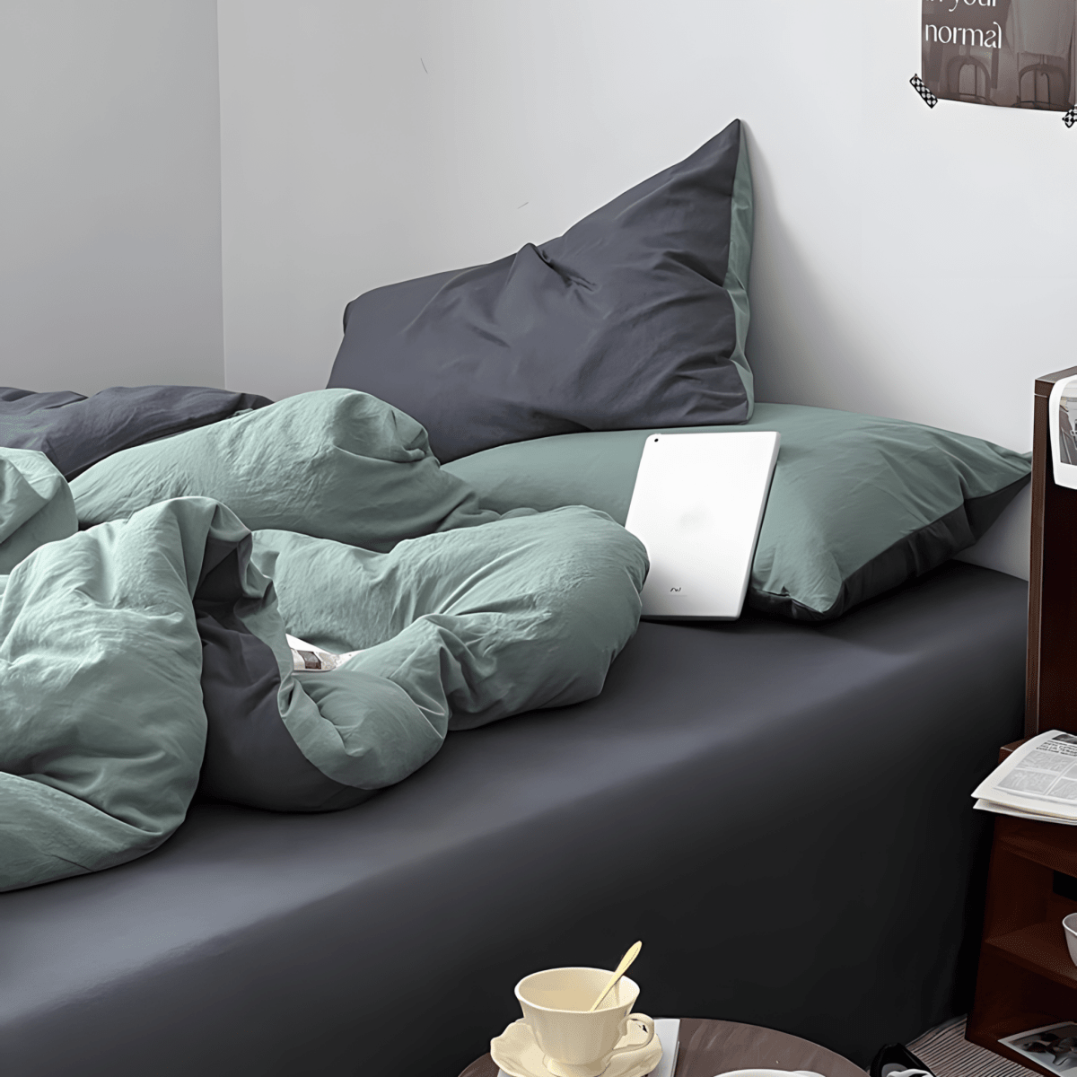 Two-Tone Cotton Bedding Set | Blue Base with Contrast Options - WhisperLinens