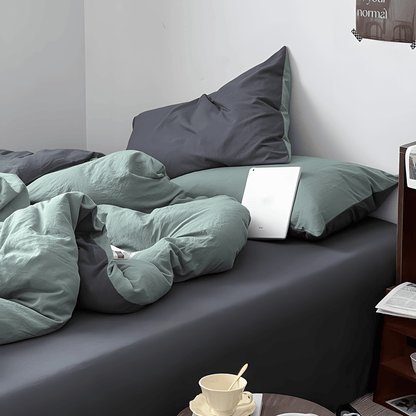 Two-Tone Cotton Bedding Set | Blue Base with Contrast Options - WhisperLinens