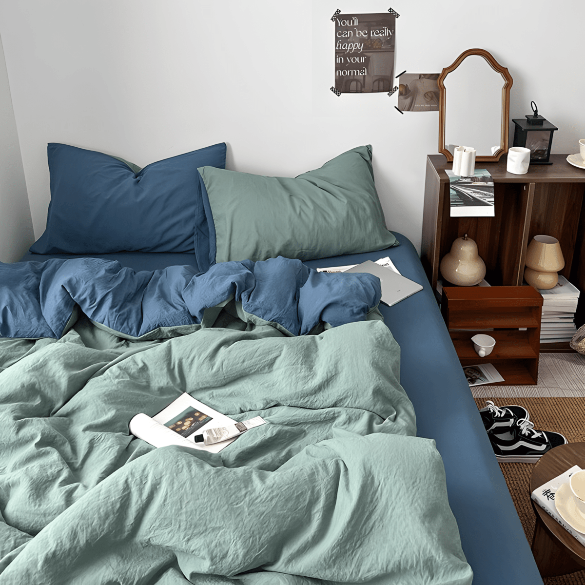 Blue & Fresh Green Cotton Bedding Set