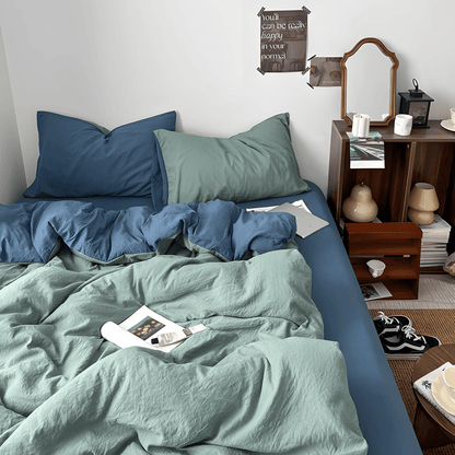 Blue & Fresh Green Cotton Bedding Set