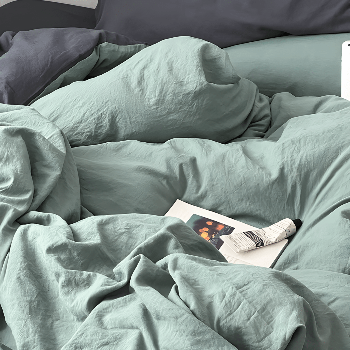 Two-Tone Cotton Bedding Set | Blue Base with Contrast Options - WhisperLinens
