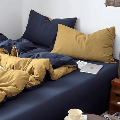 Blue & Mustard Yellow Cotton Bedding Set