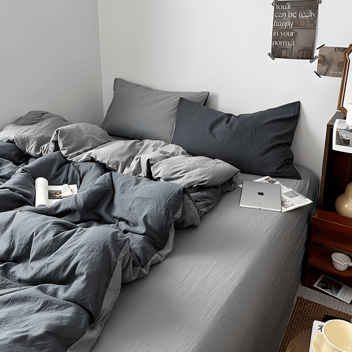 Two-Tone Cotton Bedding Set | Gray Base with Contrast Options - WhisperLinens