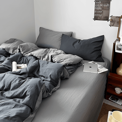 Two-Tone Cotton Bedding Set | Gray Base with Contrast Options - WhisperLinens