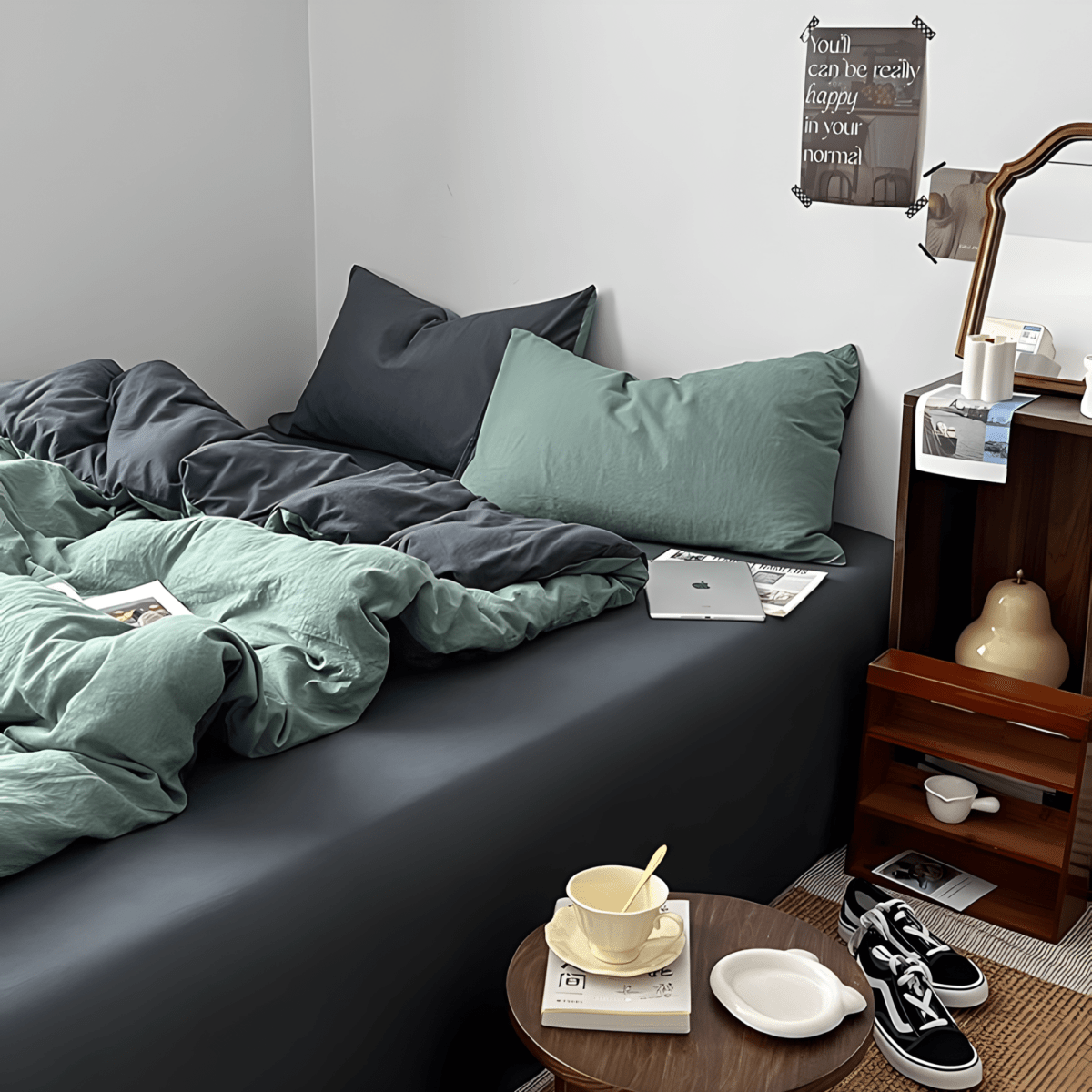 Two-Tone Cotton Bedding Set | Gray Base with Contrast Options - WhisperLinens
