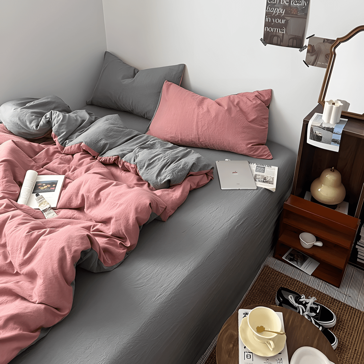 Two-Tone Cotton Bedding Set | Gray Base with Contrast Options - WhisperLinens