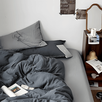 Two-Tone Cotton Bedding Set | Gray Base with Contrast Options - WhisperLinens