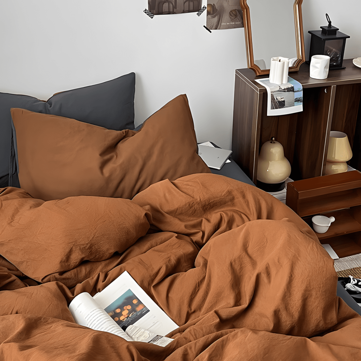 Two-Tone Cotton Bedding Set | Gray Base with Contrast Options - WhisperLinens