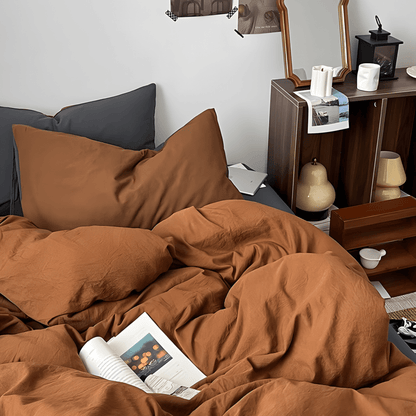 Two-Tone Cotton Bedding Set | Gray Base with Contrast Options - WhisperLinens