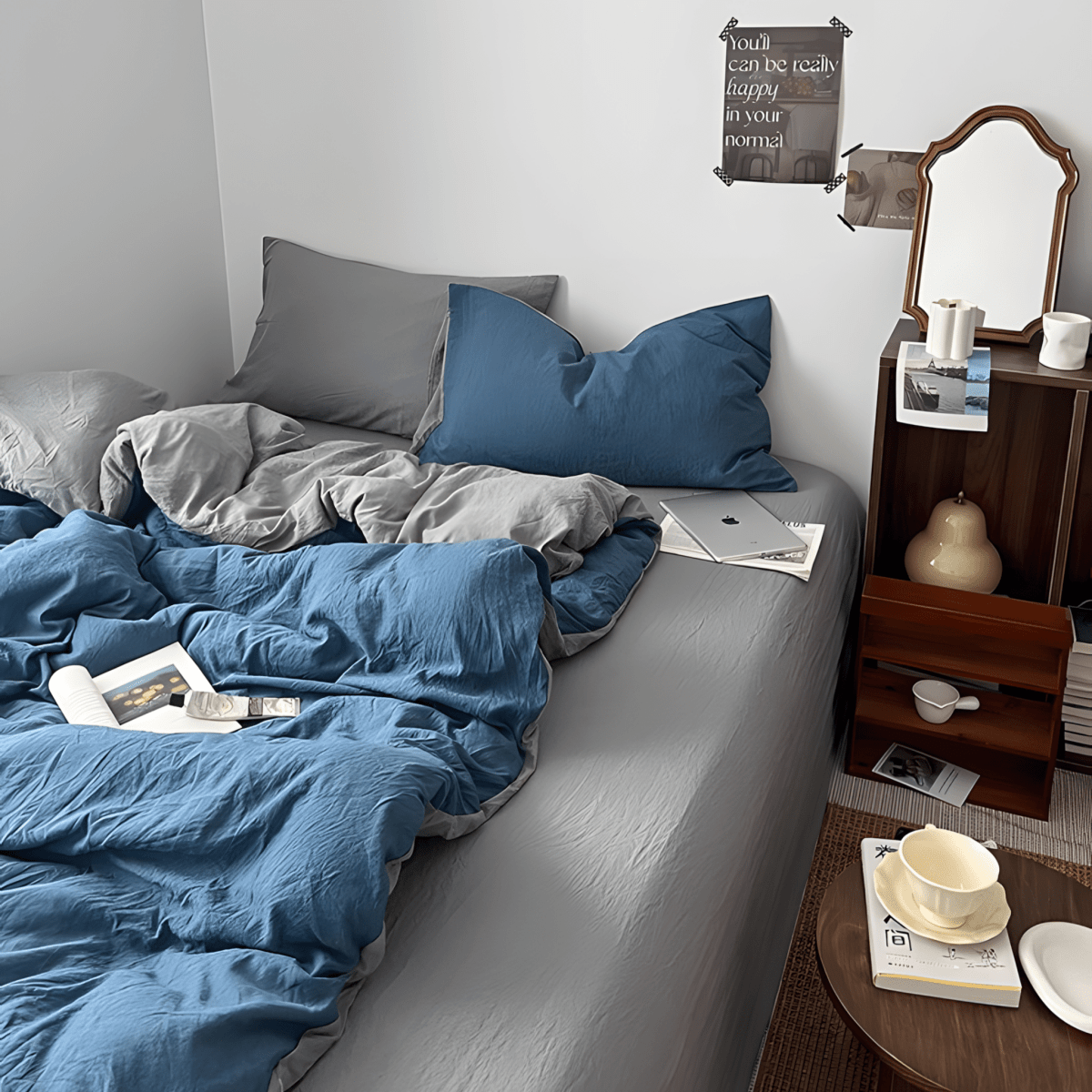 Two-Tone Cotton Bedding Set | Gray Base with Contrast Options - WhisperLinens