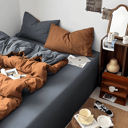 Two-Tone Cotton Bedding Set | Gray Base with Contrast Options - WhisperLinens