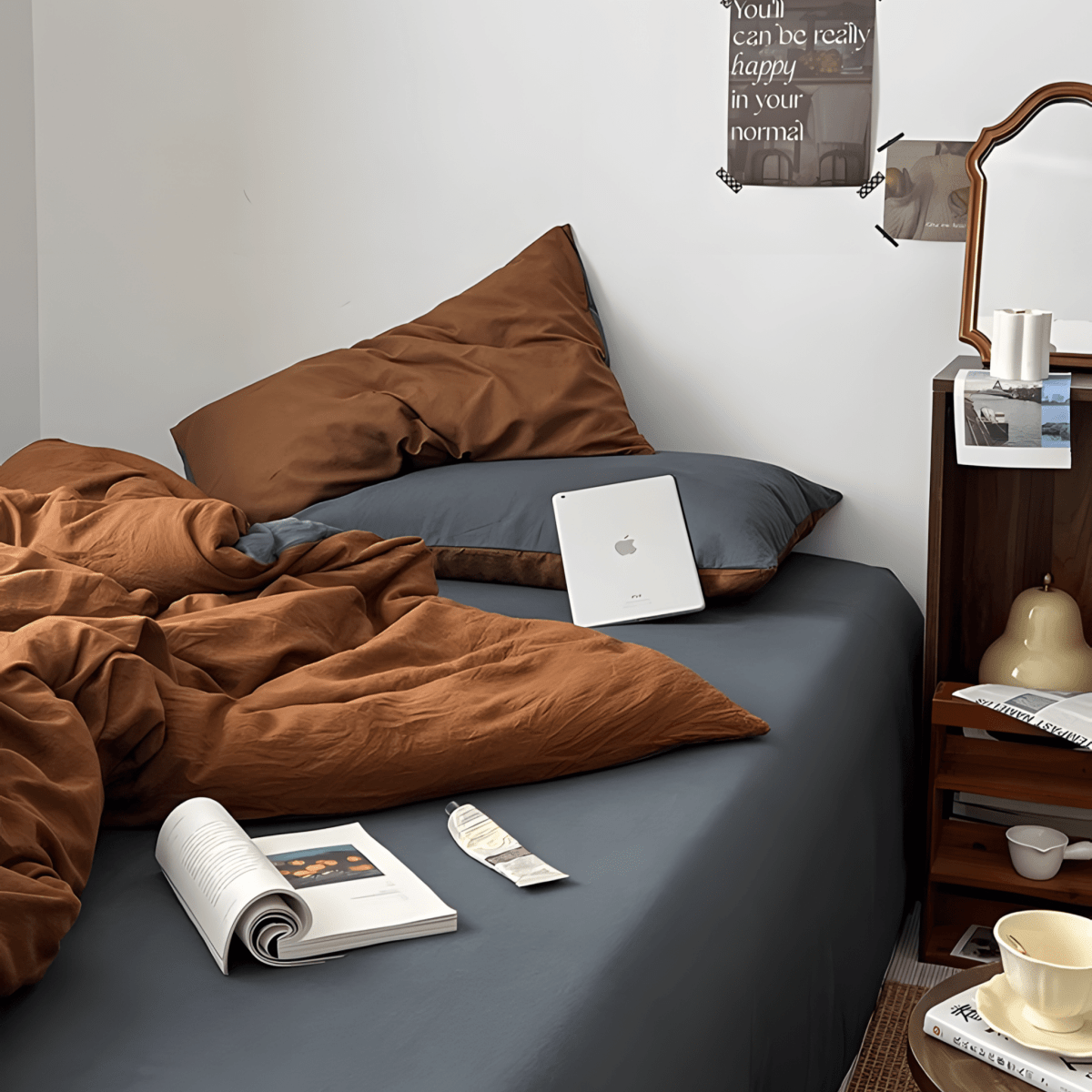 Two-Tone Cotton Bedding Set | Gray Base with Contrast Options - WhisperLinens