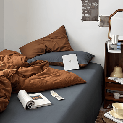 Two-Tone Cotton Bedding Set | Gray Base with Contrast Options - WhisperLinens