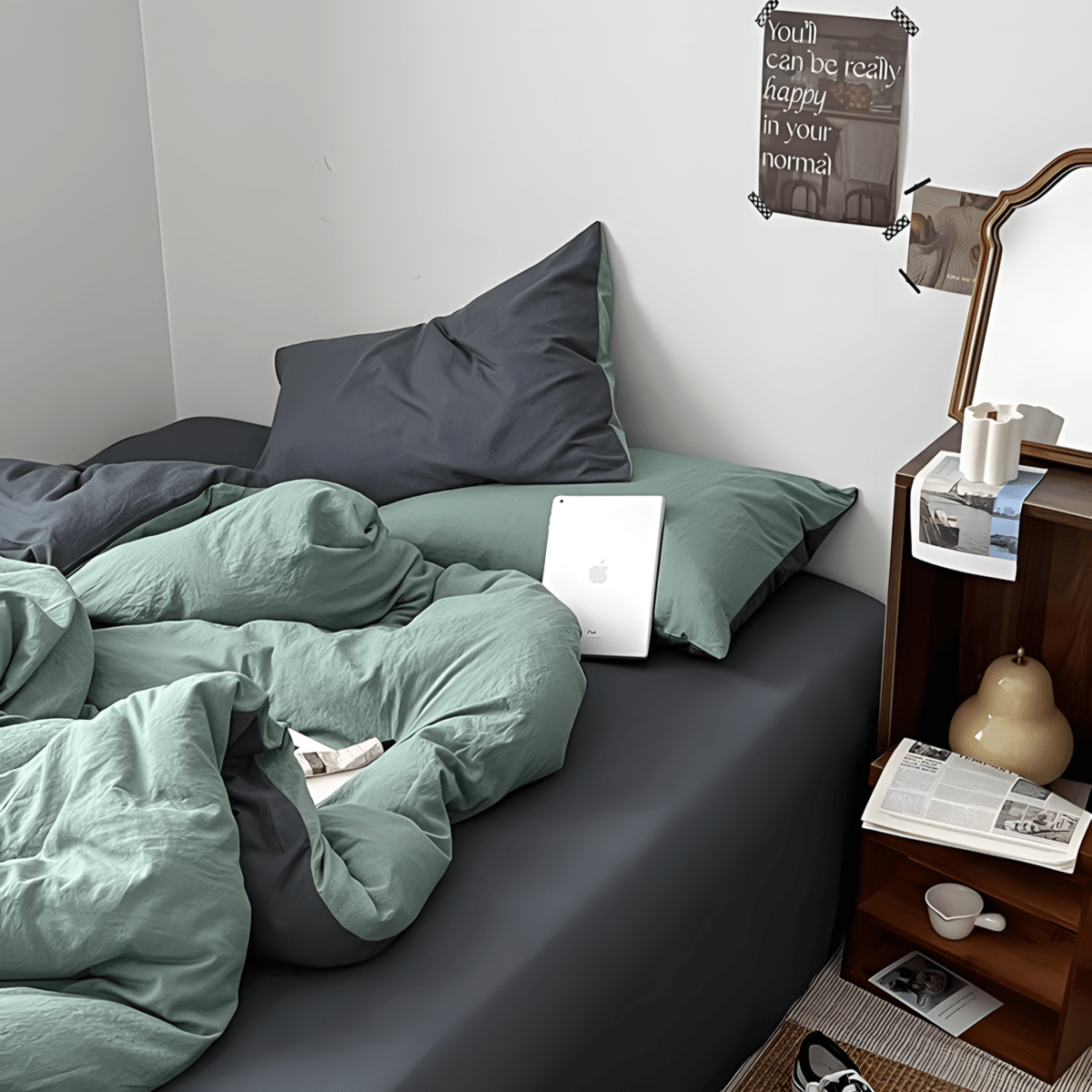 Two-Tone Cotton Bedding Set | Gray Base with Contrast Options - WhisperLinens