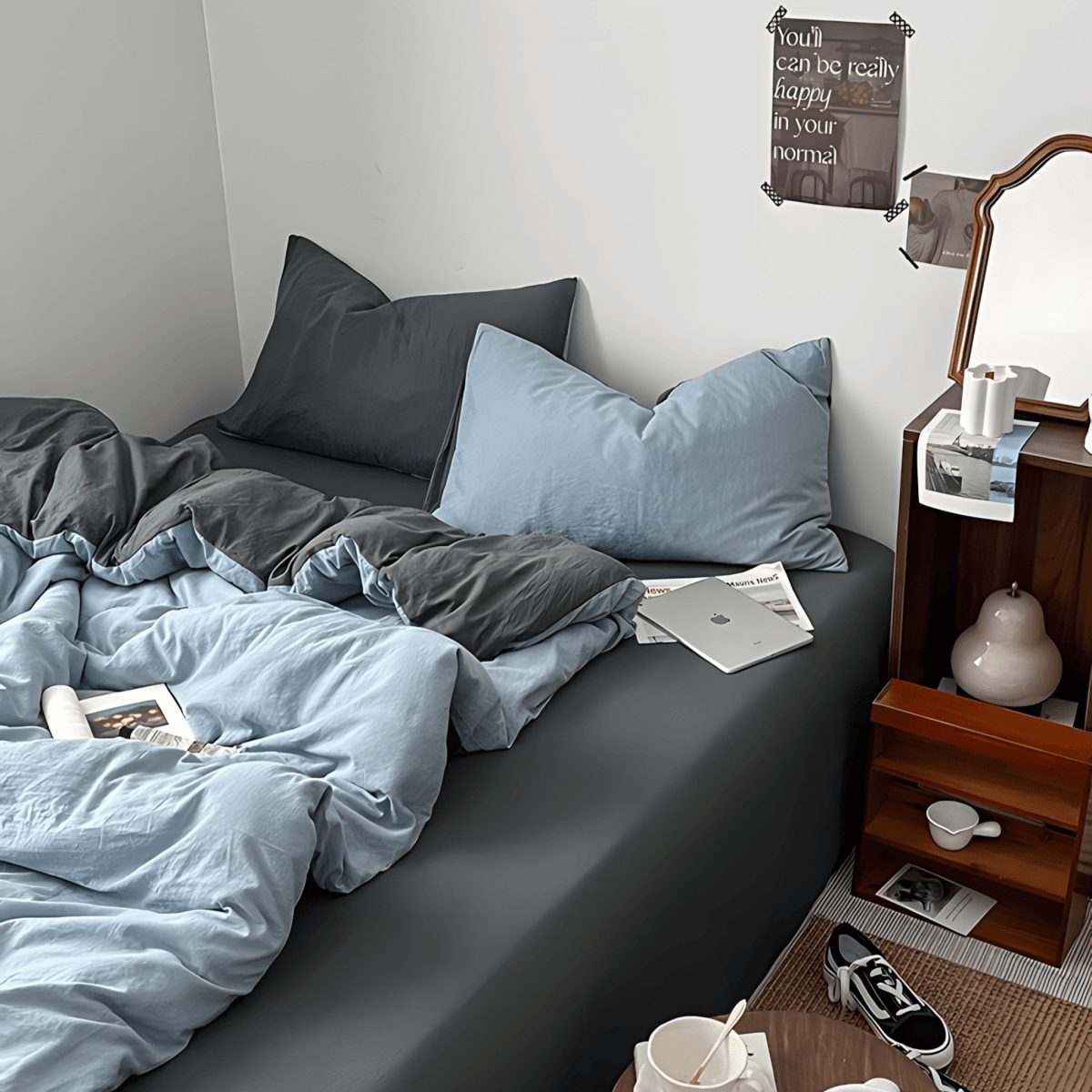 Two-Tone Cotton Bedding Set | Gray Base with Contrast Options - WhisperLinens