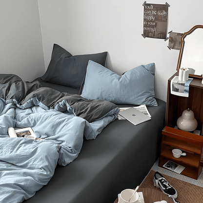 Two-Tone Cotton Bedding Set | Gray Base with Contrast Options - WhisperLinens