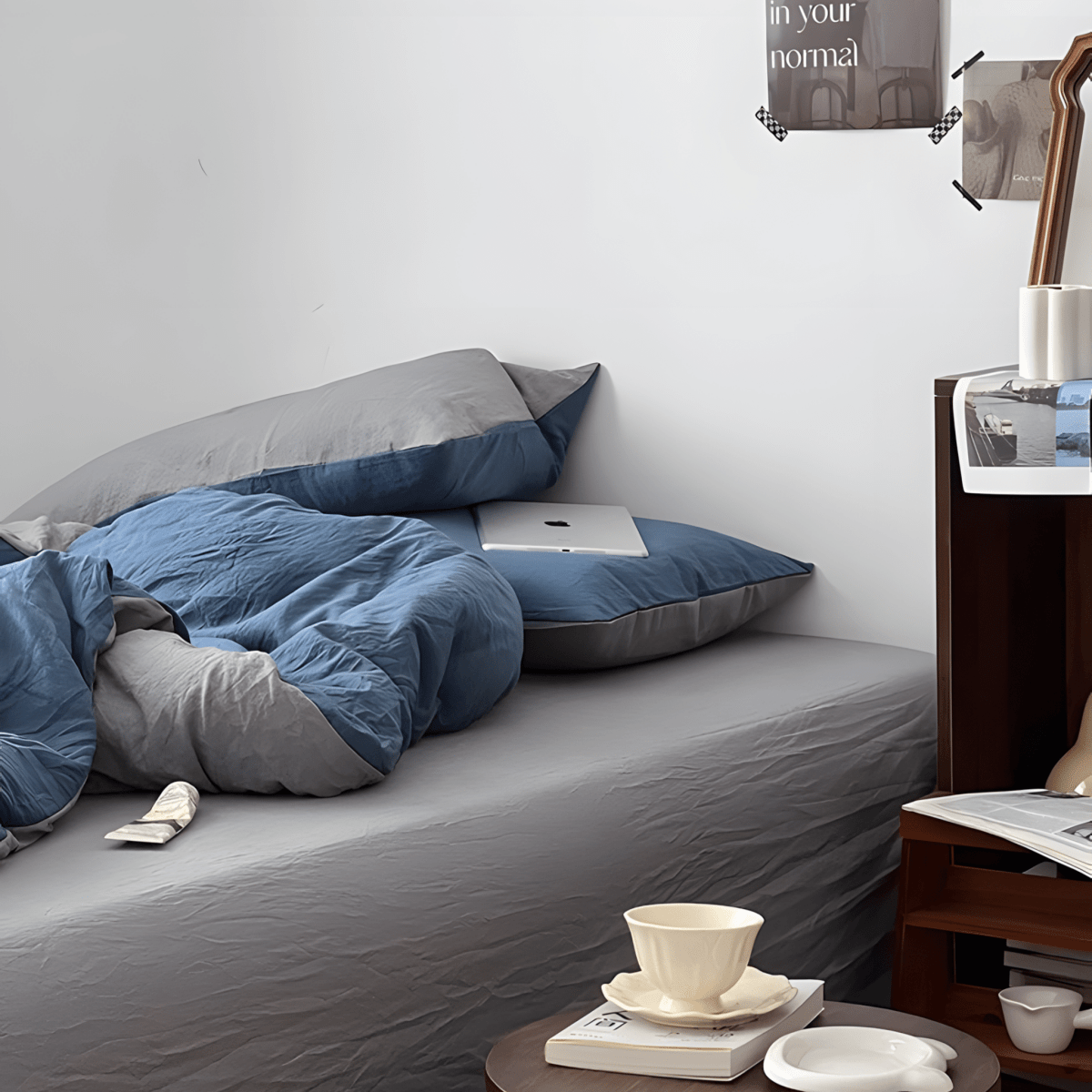 Two-Tone Cotton Bedding Set | Gray Base with Contrast Options - WhisperLinens