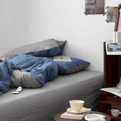 Two-Tone Cotton Bedding Set | Gray Base with Contrast Options - WhisperLinens