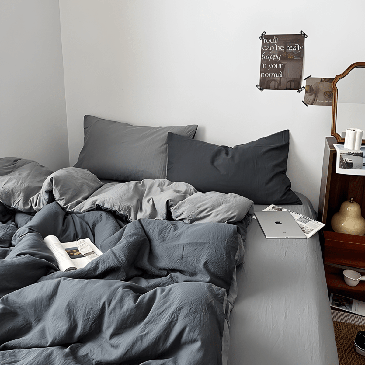 Two-Tone Cotton Bedding Set | Gray Base with Contrast Options - WhisperLinens