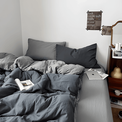 Two-Tone Cotton Bedding Set | Gray Base with Contrast Options - WhisperLinens