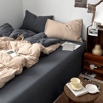 Two-Tone Cotton Bedding Set | Gray Base with Contrast Options - WhisperLinens