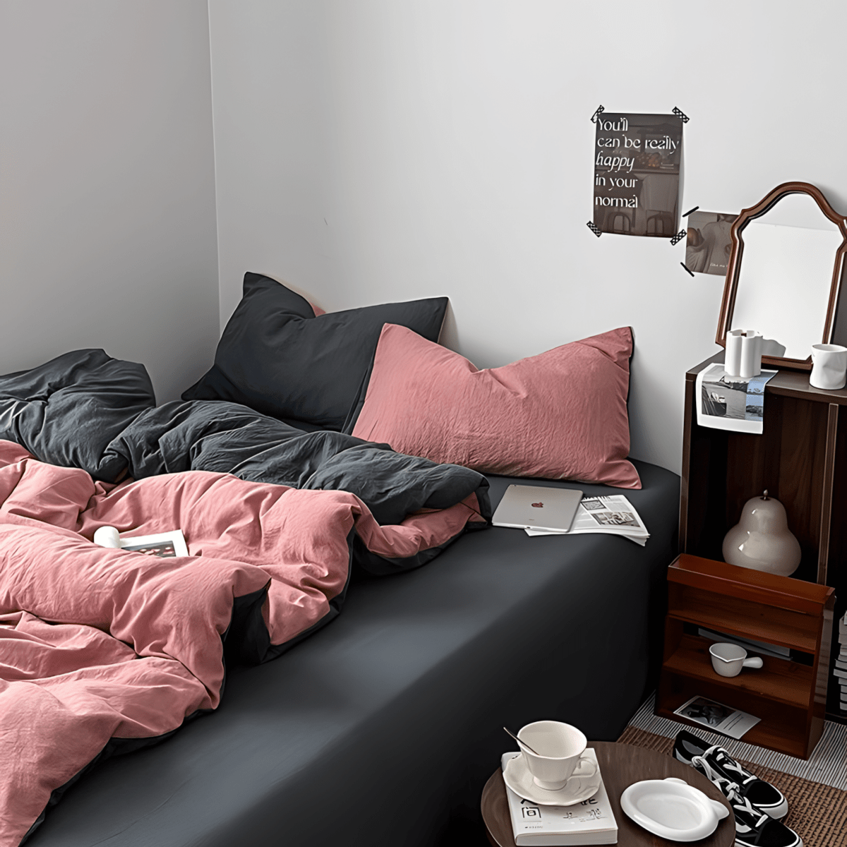 Two-Tone Cotton Bedding Set | Gray Base with Contrast Options - WhisperLinens