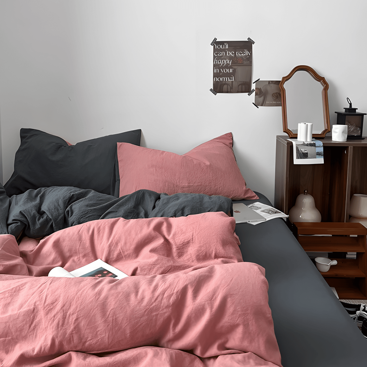 Two-Tone Cotton Bedding Set | Gray Base with Contrast Options - WhisperLinens