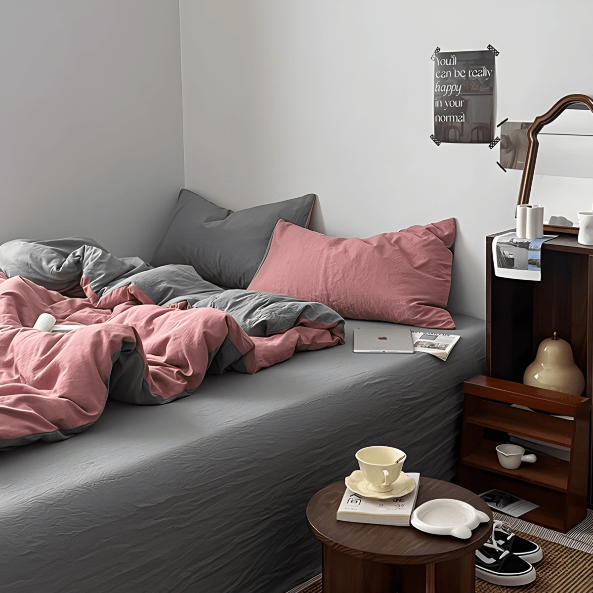 Two-Tone Cotton Bedding Set | Gray Base with Contrast Options - WhisperLinens