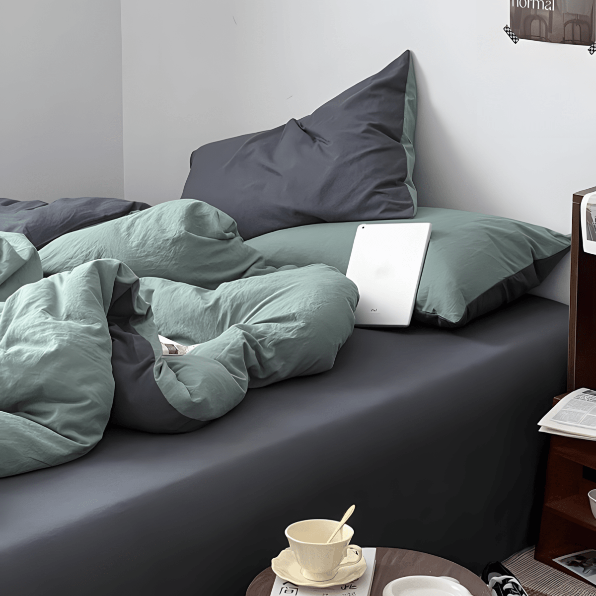 Two-Tone Cotton Bedding Set | Gray Base with Contrast Options - WhisperLinens