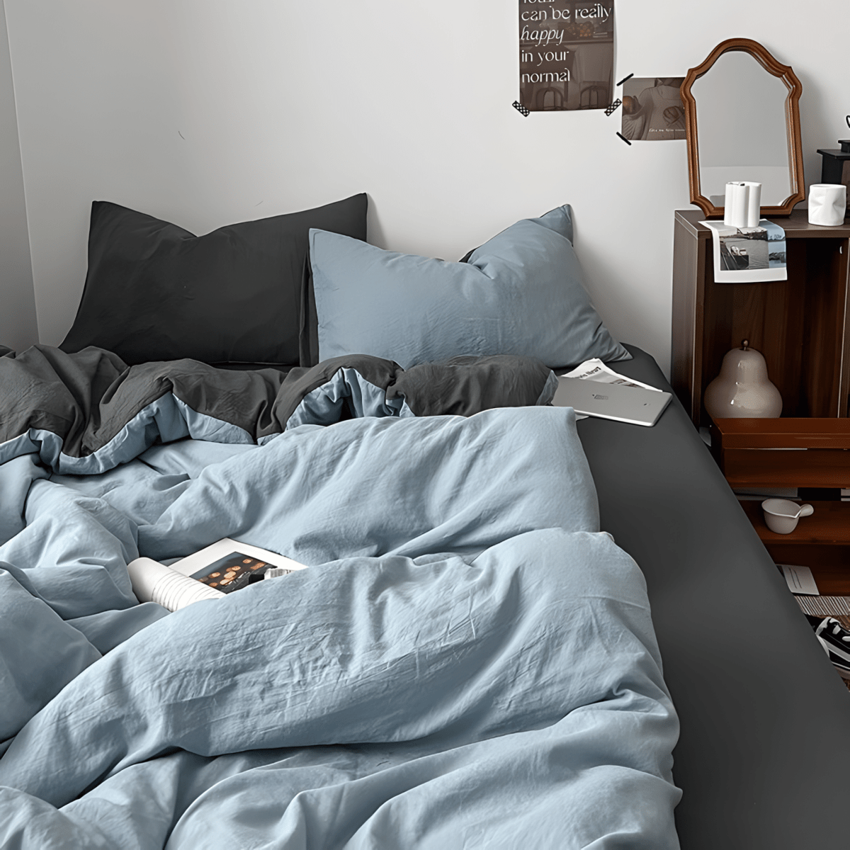 Two-Tone Cotton Bedding Set | Gray Base with Contrast Options - WhisperLinens