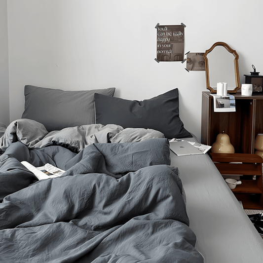 Two-Tone Cotton Bedding Set | Gray Base with Contrast Options - WhisperLinens