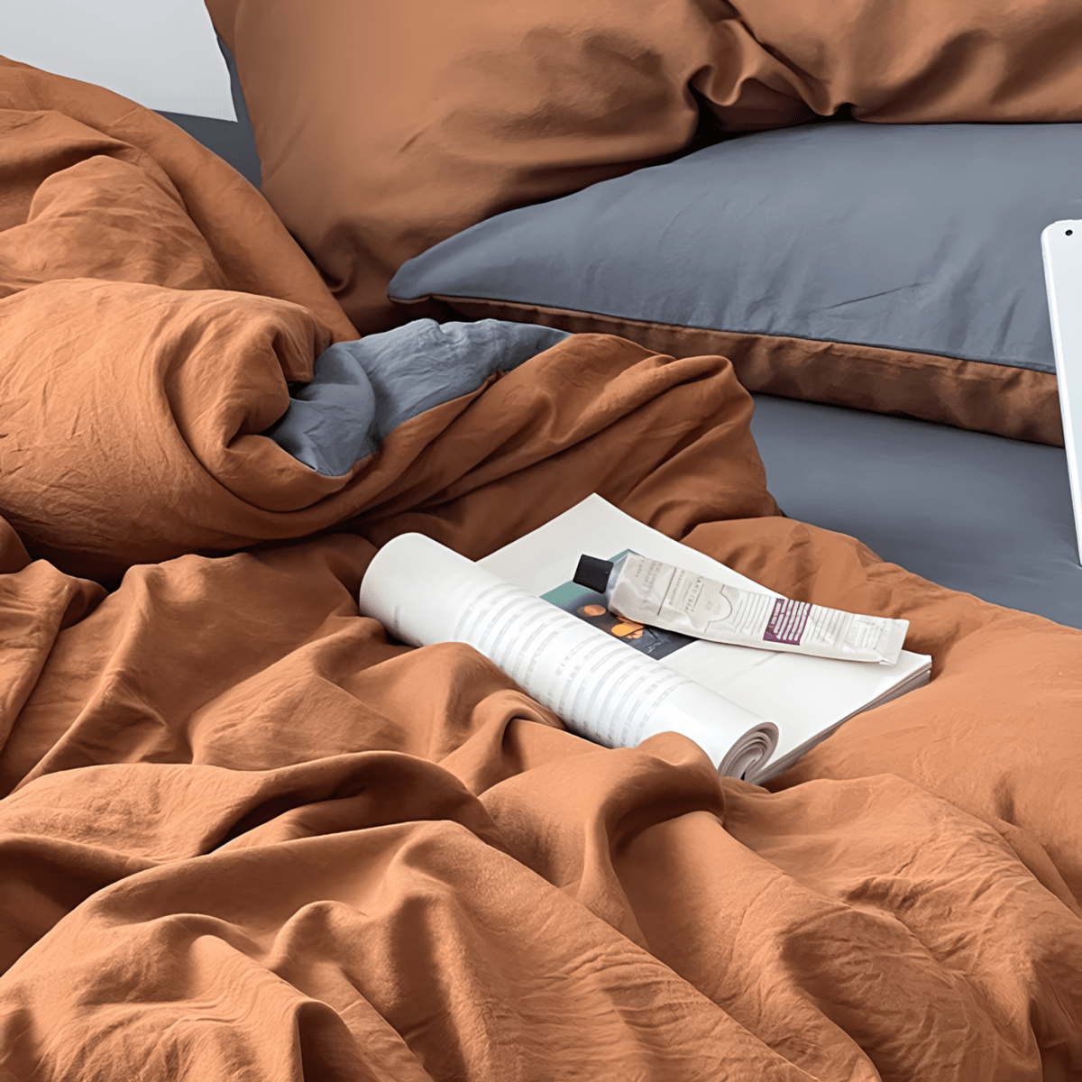 Two-Tone Cotton Bedding Set | Gray Base with Contrast Options - WhisperLinens